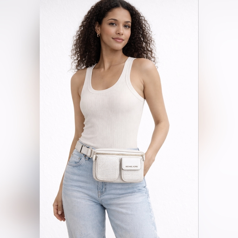LOW START Nwot Michael Kors Perforated White Belt Bag